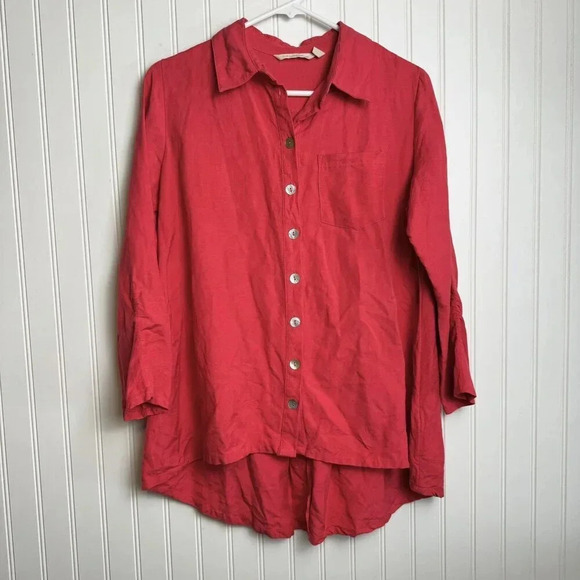 Soft Surroundings Pink Linen Blend Button Front Top Back Zipper small H44 - Picture 1 of 6